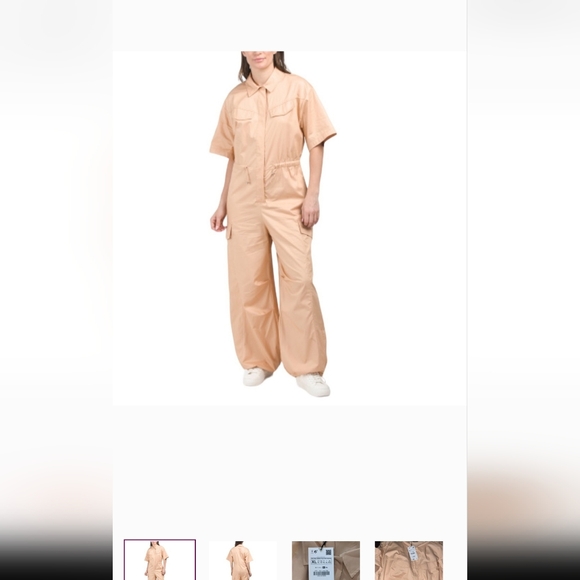 Zara Oversized Gabardine Windbreaker Military Utility Cargo Jumpsuit SZ M - Picture 4 of 13